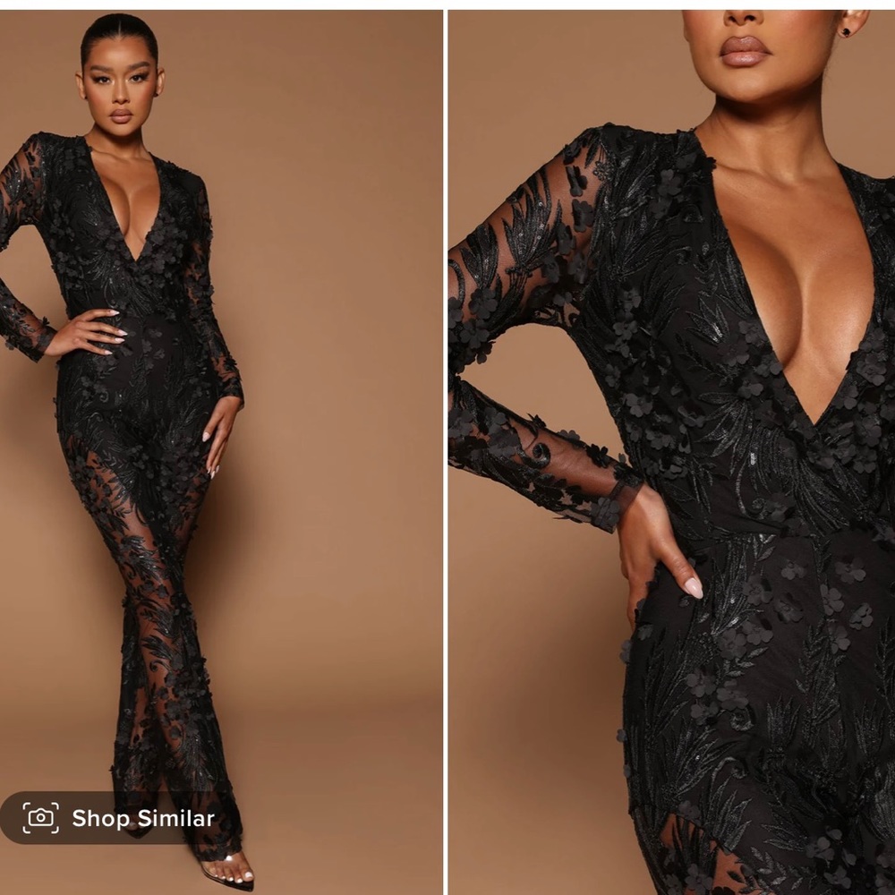 Chantal Long Sleeve Lace Bodysuit- Black- FASHION NOVA- NWT - size medium